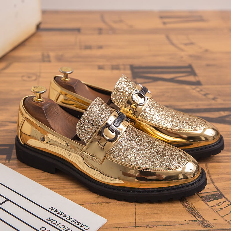 British Fashion Matching Sequin Business Dress Leather Shoes