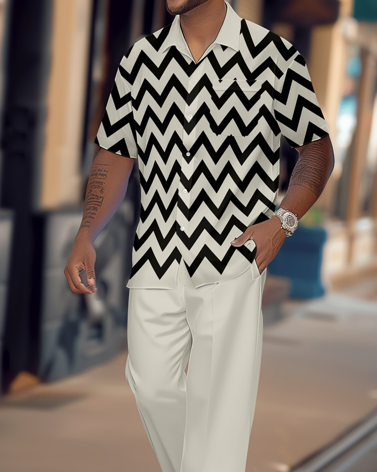 Men's Retro Short Sleeve Shirt Walking Suit 1642