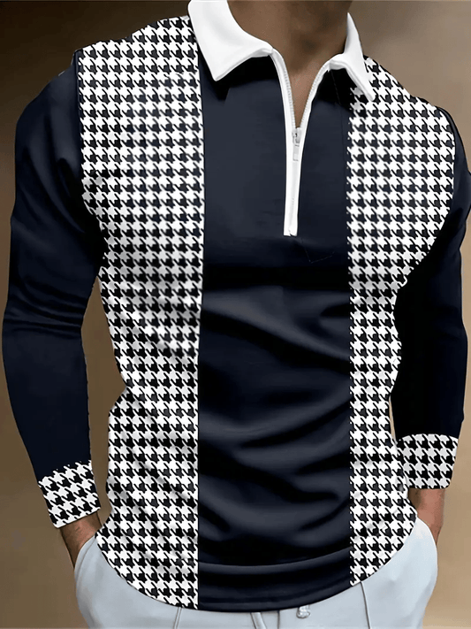 Men's Trendy Business Striped Zipper Polo Shirt
