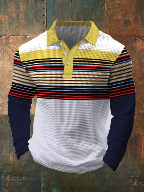 Men's Retro Waffle Color Stitching Lapel T-Shirt