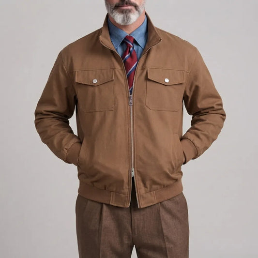 Men's Vintage Solid Color Multi-Pocket Stand Collar Zipper Jacket