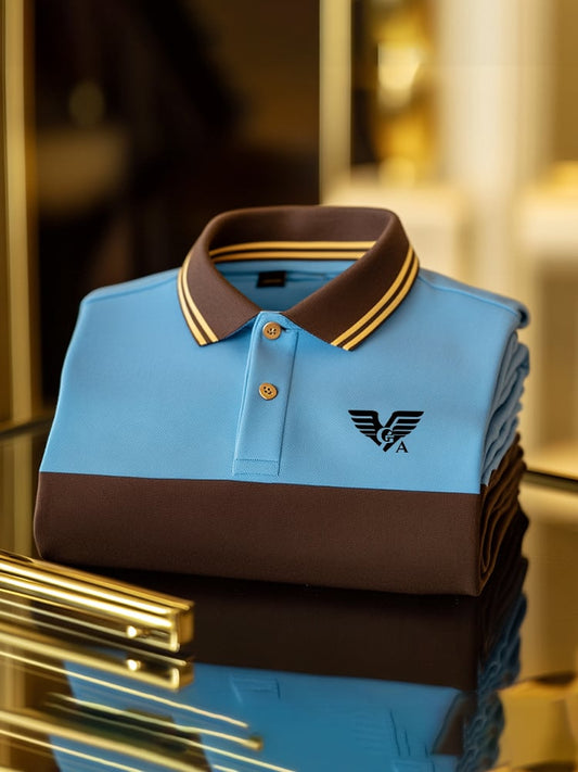Men's Classic Business Check Logo Button Short Sleeve Polo Shirt