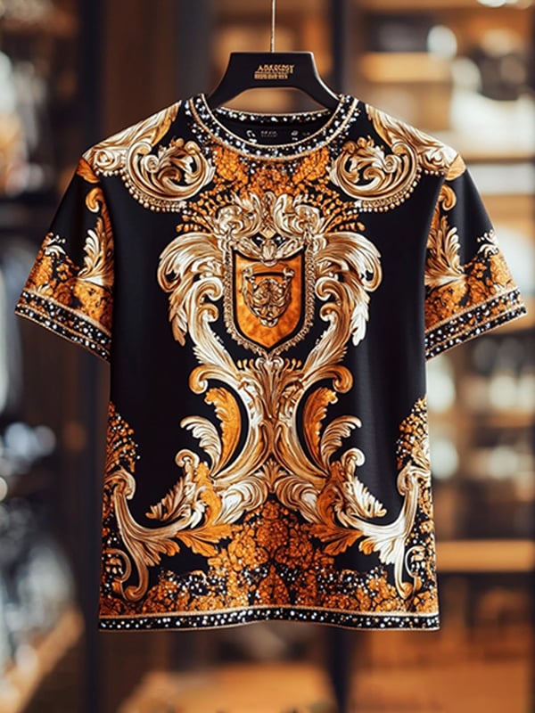 Men's Business Luxury Printed  Cotton Short Sleeve T-Shirt