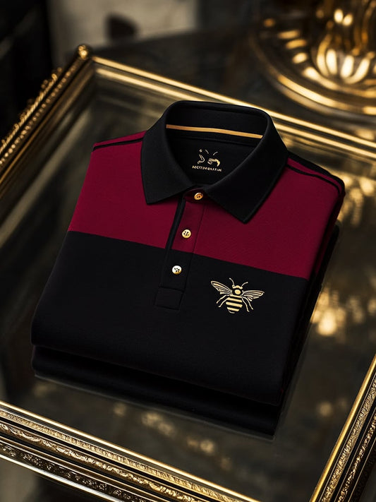 Men's Retro Business Logo Print Long Sleeve Polo Shirt