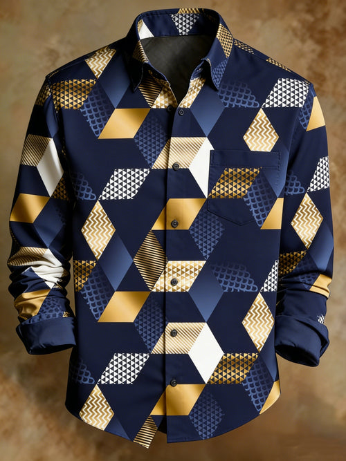 Men's Geometric Color Abstract Art Blue Shirt