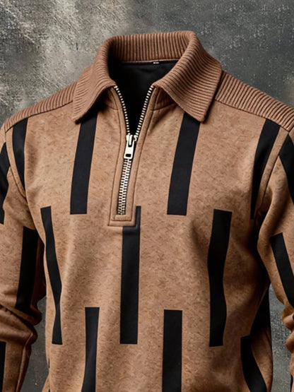 Men's Retro Color Block Print Color-Blocked Zip-Up Sweatshirt