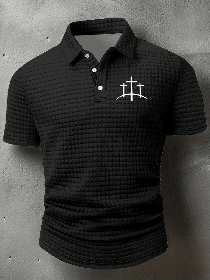 Men's Faith Printed Casual Checkered Fabric Polo Shirt