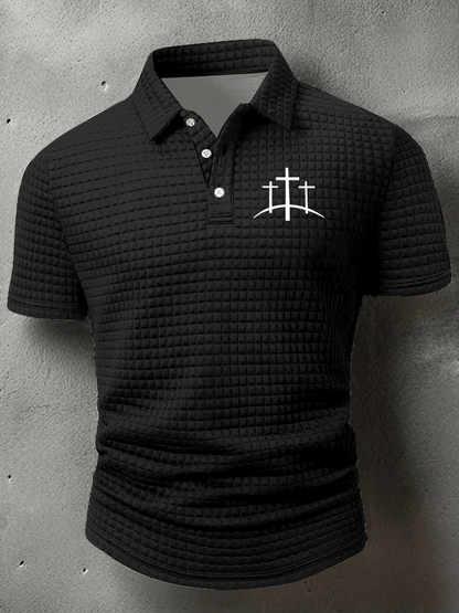Men's Faith Printed Casual Checkered Fabric Polo Shirt
