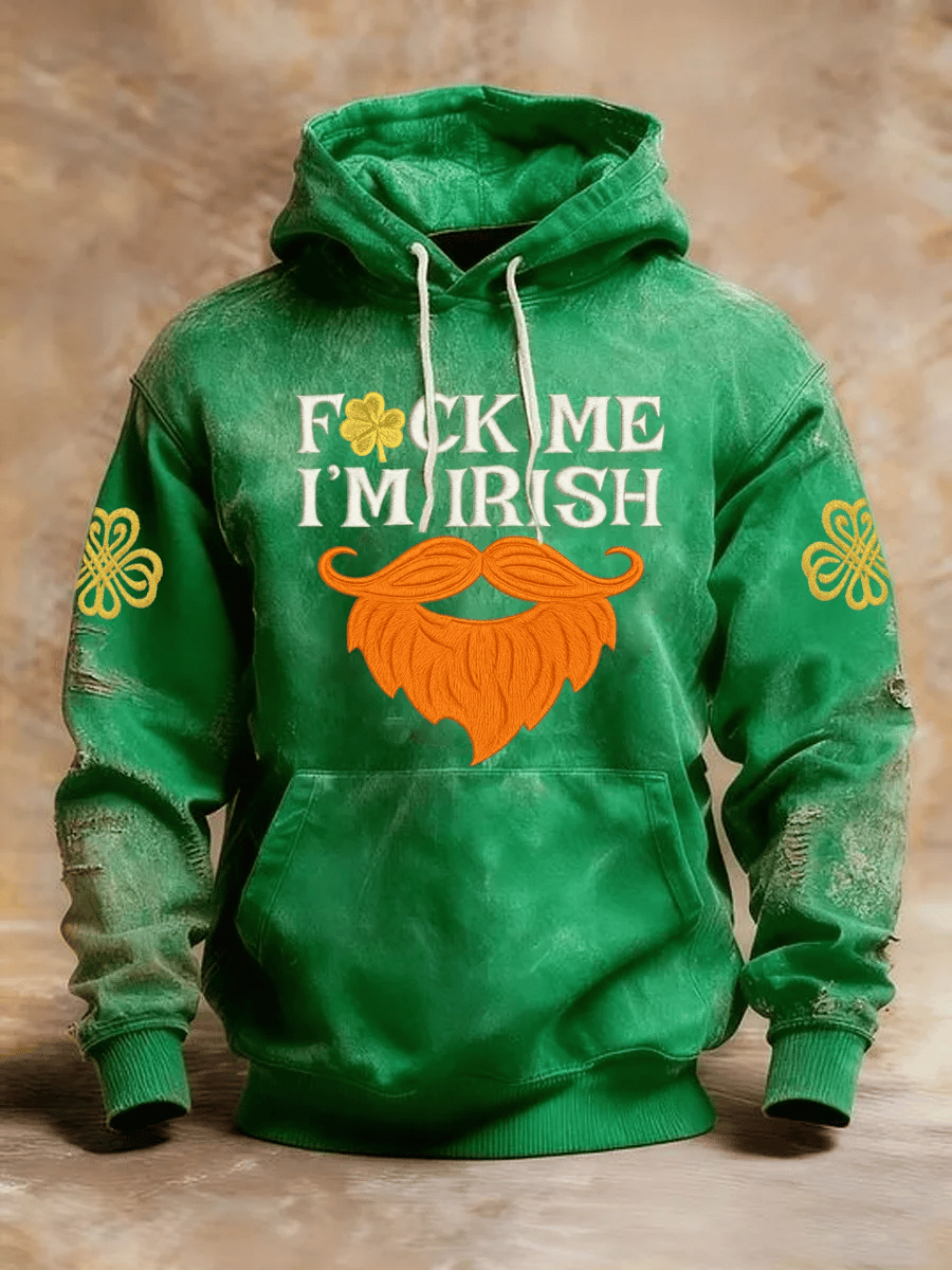 Men's Retro St. Patrick Printed Casual Hoodie