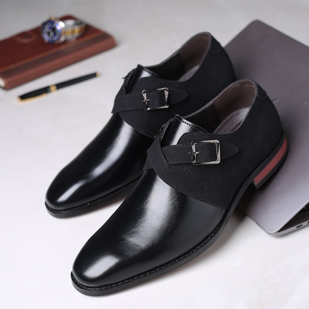 Trendy Color Matching Double Buckle Slip-On British Style Men'S Shoes