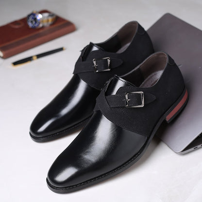 Trendy Color Matching Double Buckle Slip-On British Style Men'S Shoes