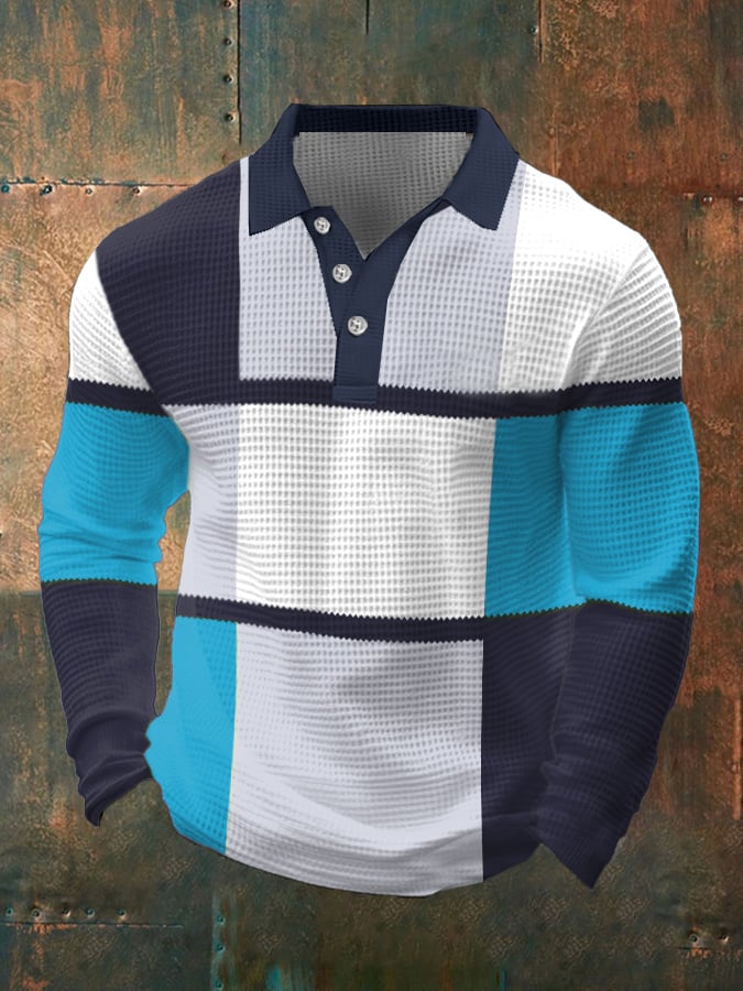 Men's Casual Contrast Waffle Polo