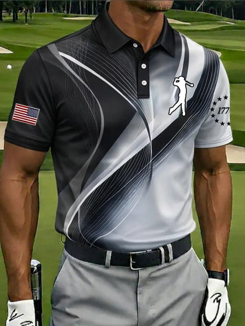 Men's Retro USA Print Golf Polo Shirt