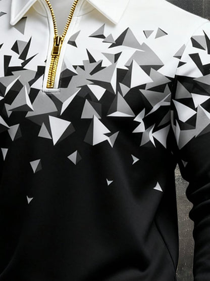 Men's Retro Color Block Print Zipper Sweatshirt