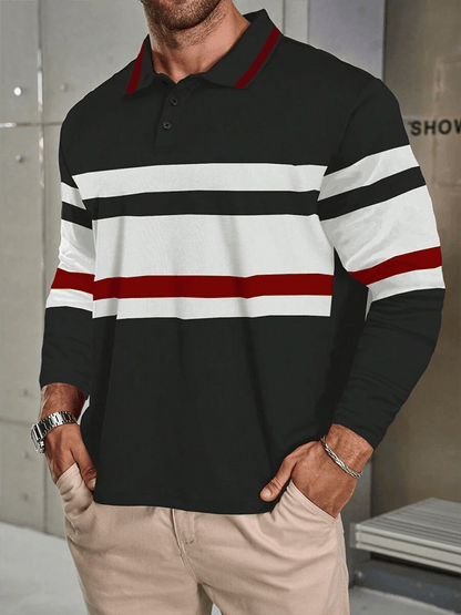 Men's Striped Business Casual Long Sleeve Polo Shirt