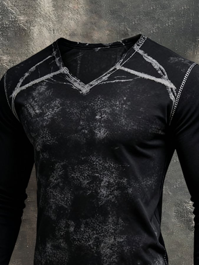 Men'S Vintage Distressed Long-Sleeved T-Shirt