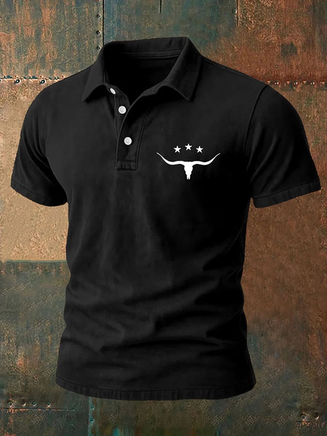 Men's Western Retro Print Polo Shirt