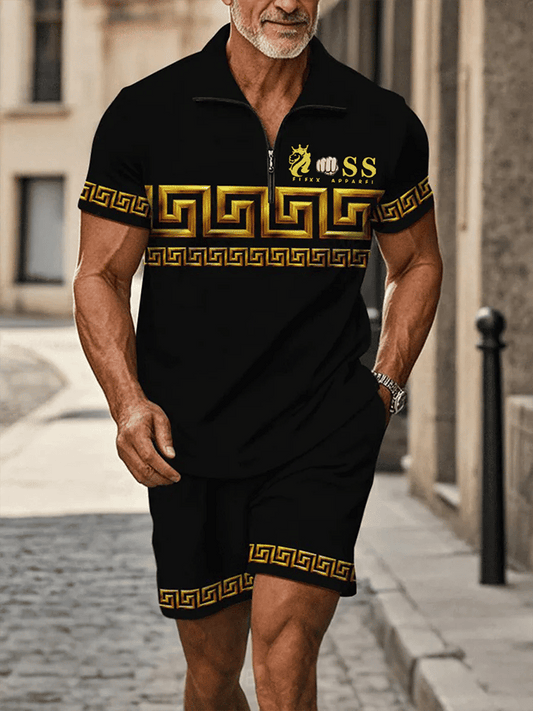 Men's Retro Letter Design Casual Business Short Sleeve Comfortable And Breathable Polo Shirt Suit