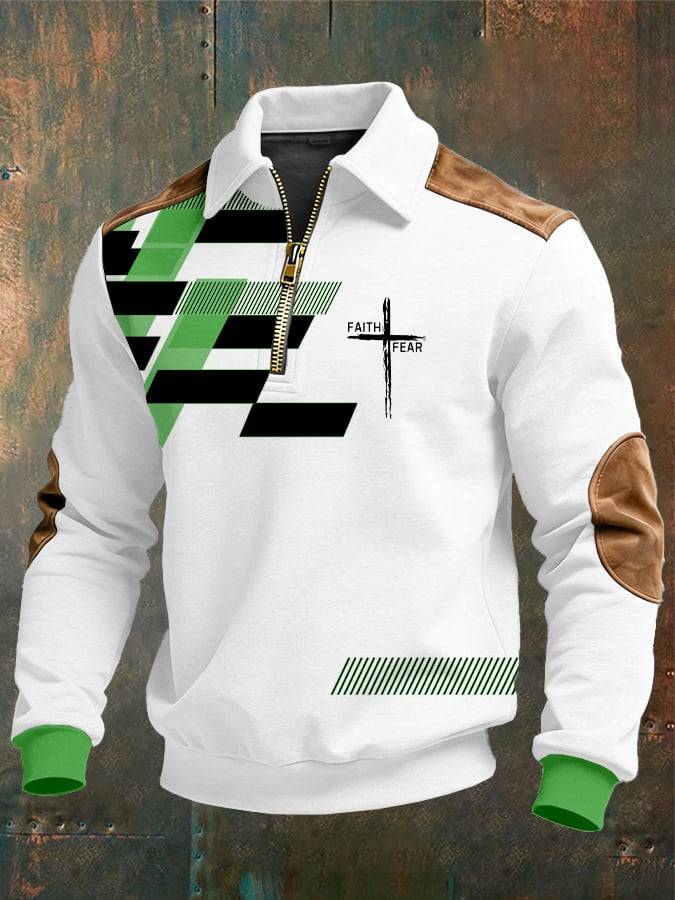 Men's vintage Faith Design Print Casual Zipper Sweatshirt-Fast Shipping