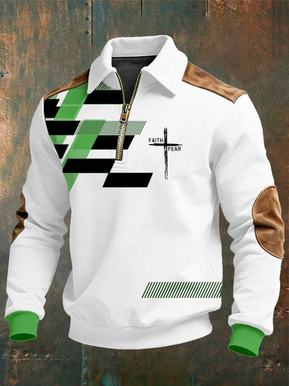 Men's vintage Faith Design Print Casual Zipper Sweatshirt-Fast Shipping