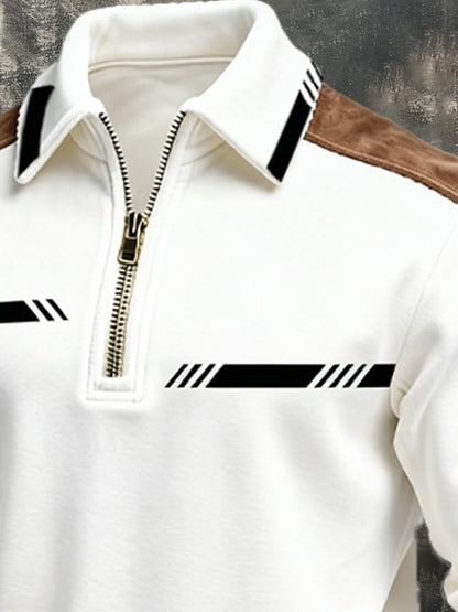 Men's Retro Color Block Print Zipper Sweatshirt