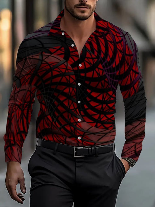 Men's Classic Business Plaid Stripe Print Long Sleeve Shirt