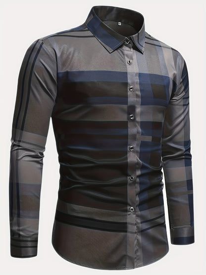 Men's Street Style Business Plaid Casual Printed Long Sleeve Shirt