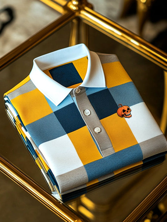 Men's Business Casual Artistic Button Short Sleeve Polo Shirt