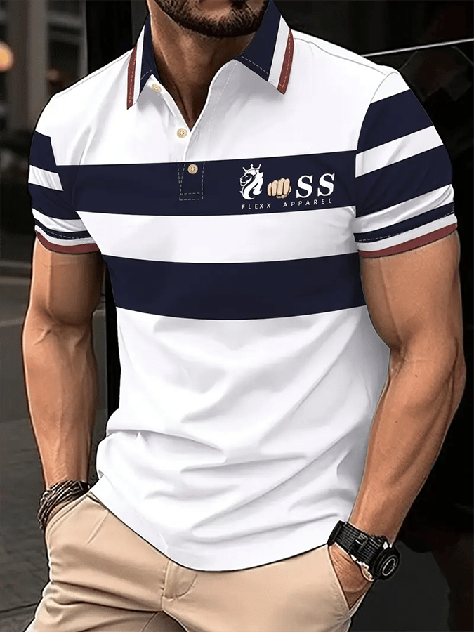 Men's Retro Letter Design Printed Casual Polo Shirt