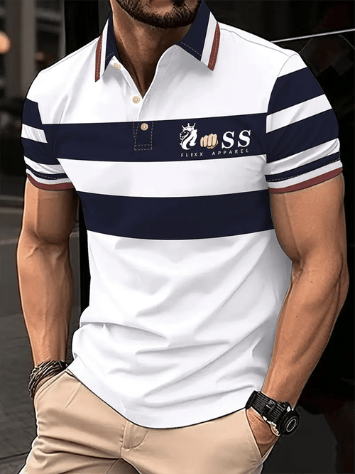 Men's Retro Letter Design Printed Casual Polo Shirt