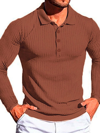 Casual Sports Stretch Vertical Stripe Polo Knit Shirt