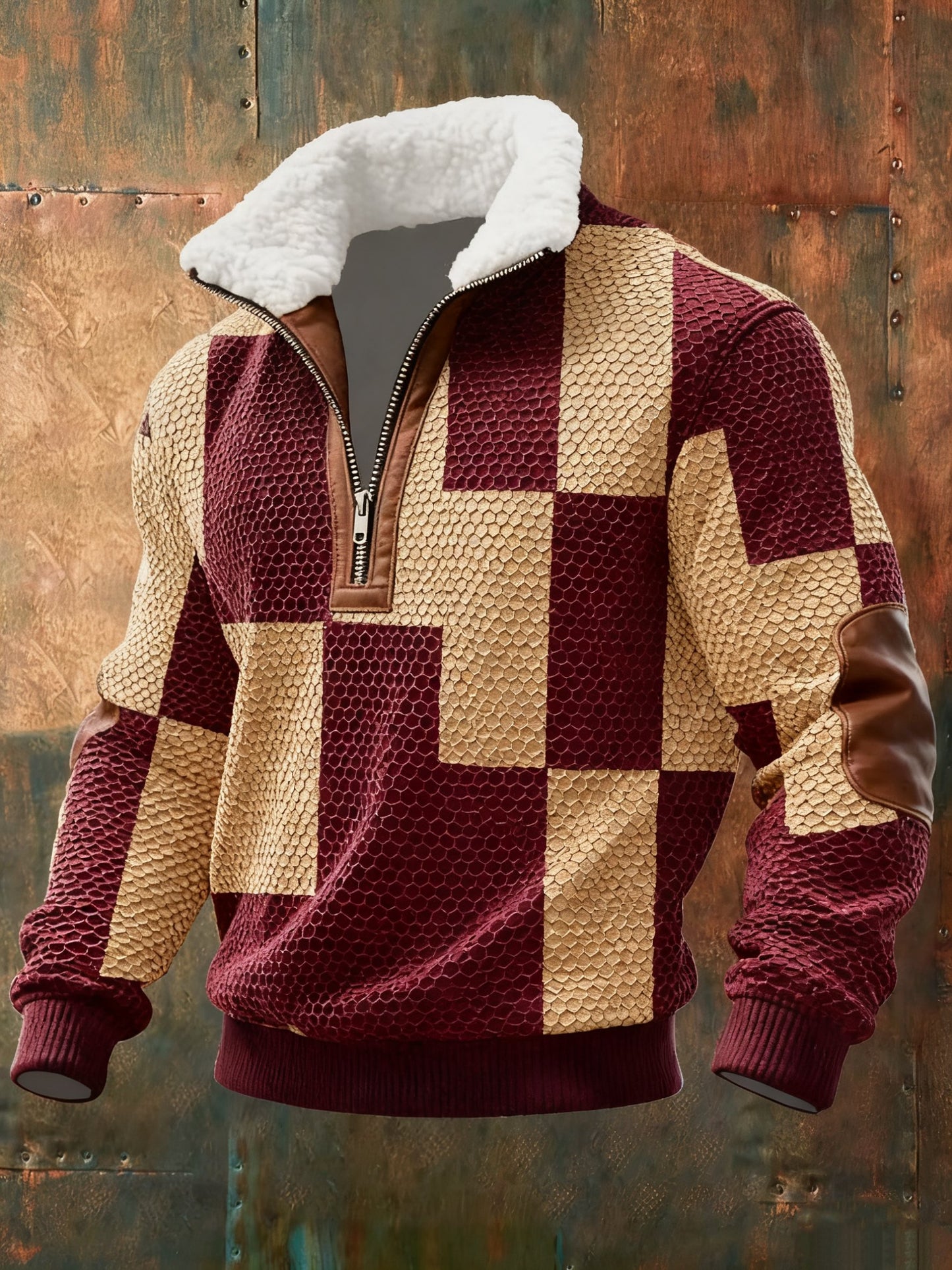 Men's Geometric Print Honeycomb Stitch Casual Sweatshirt