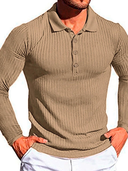Casual Sports Stretch Vertical Stripe Polo Knit Shirt