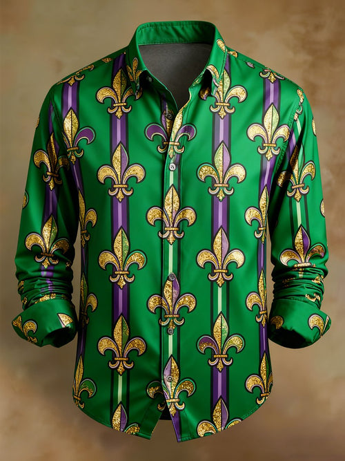 Men's Retro Casual Carnival Pattern Long-Sleeved Shirt