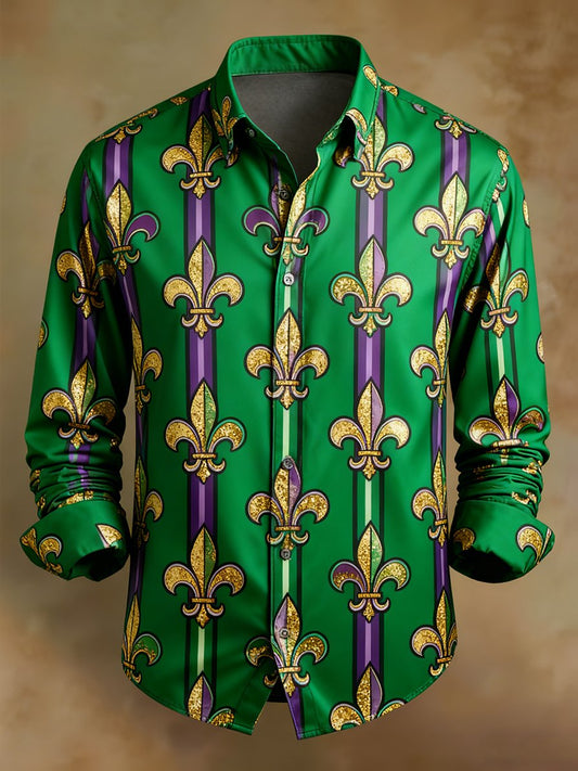 Men's Retro Casual Carnival Pattern Long-Sleeved Shirt