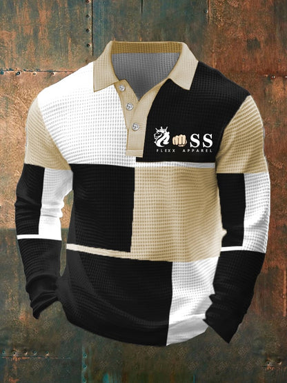 Men's Business Style Contrast Waffle Polo Shirt