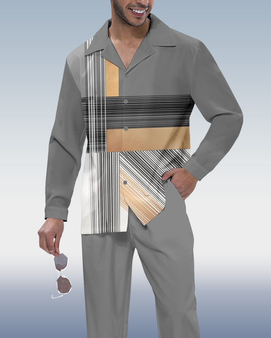 Men's retro printed long sleeve shirt walking suit 359
