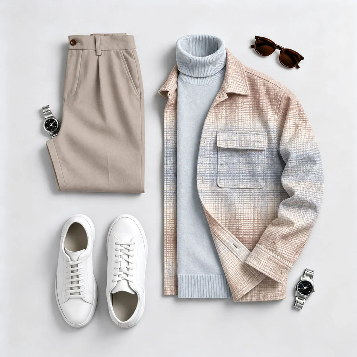 Men's Gradient Print Long-Sleeve Shirt and Pants Two-Piece Set