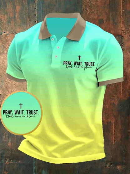 Men's Pray Wait Trust God Has A Plan Printed POLO Shirt