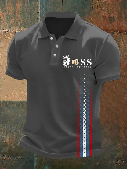 Men's Retro Letter Print Casual Polo Shirt