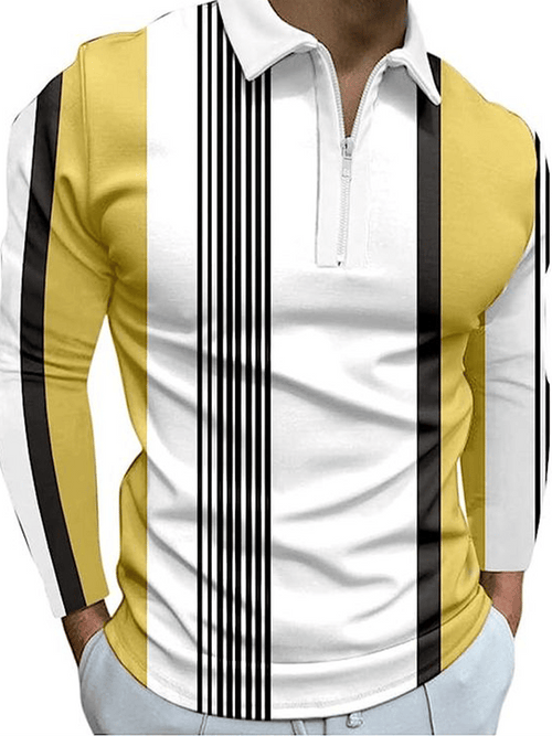 Men's Business Casual Striped Zip-Up Shirt