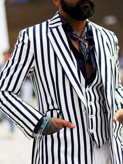 Men's Retro Single Breasted Striped Gentleman Business Suit Jacket