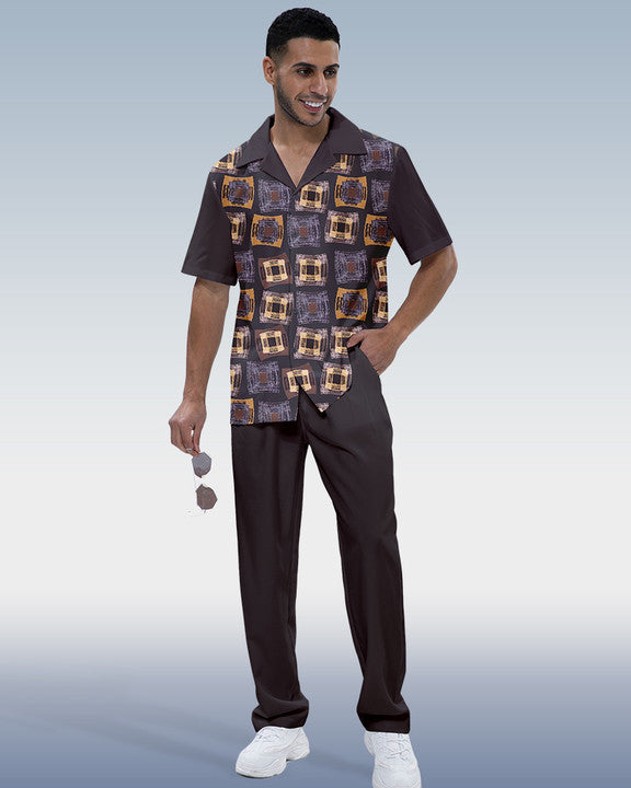 Rianmond Men's Color Block Short Sleeve Shirt Walking Set 319