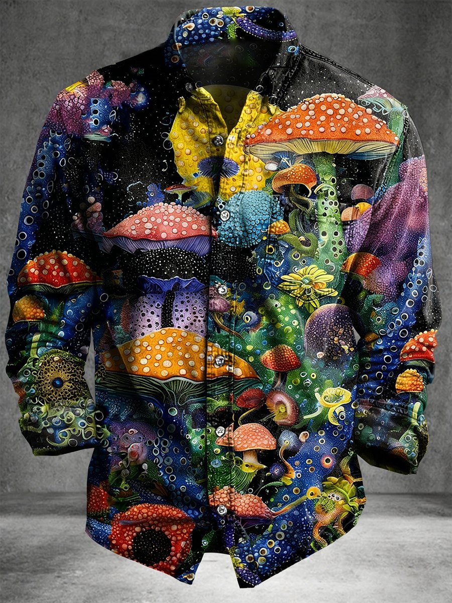Men's Vintage Mushroom Art Long-Sleeved Shirt