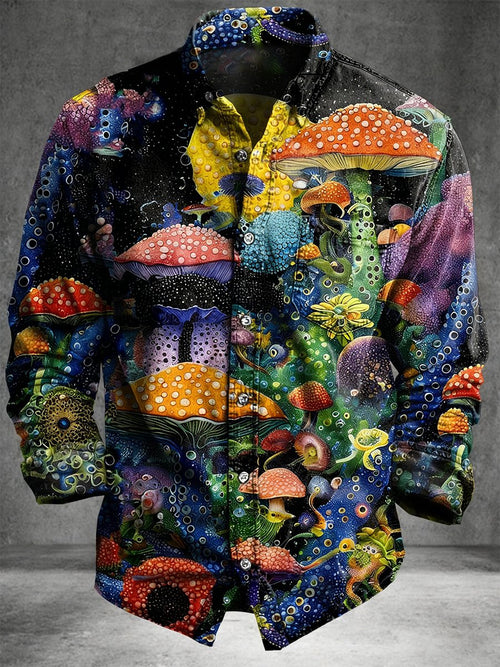 Men's Vintage Mushroom Art Long-Sleeved Shirt