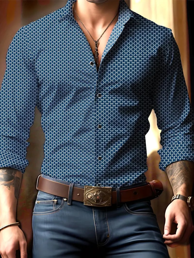 Men's Street Style Business Casual Printed Long Sleeve Shirt