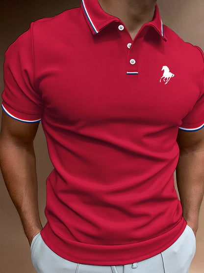 Men's Horse Print Casual Polo Shirt