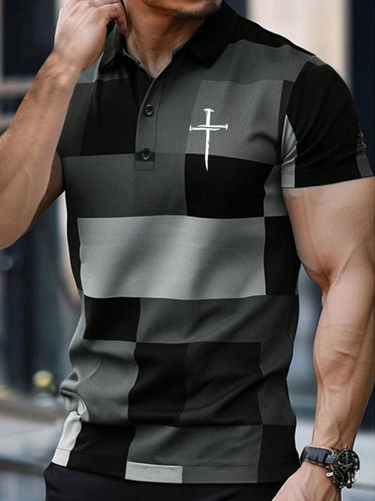 Men'S Faith Cross Print Casual Polo Shirt