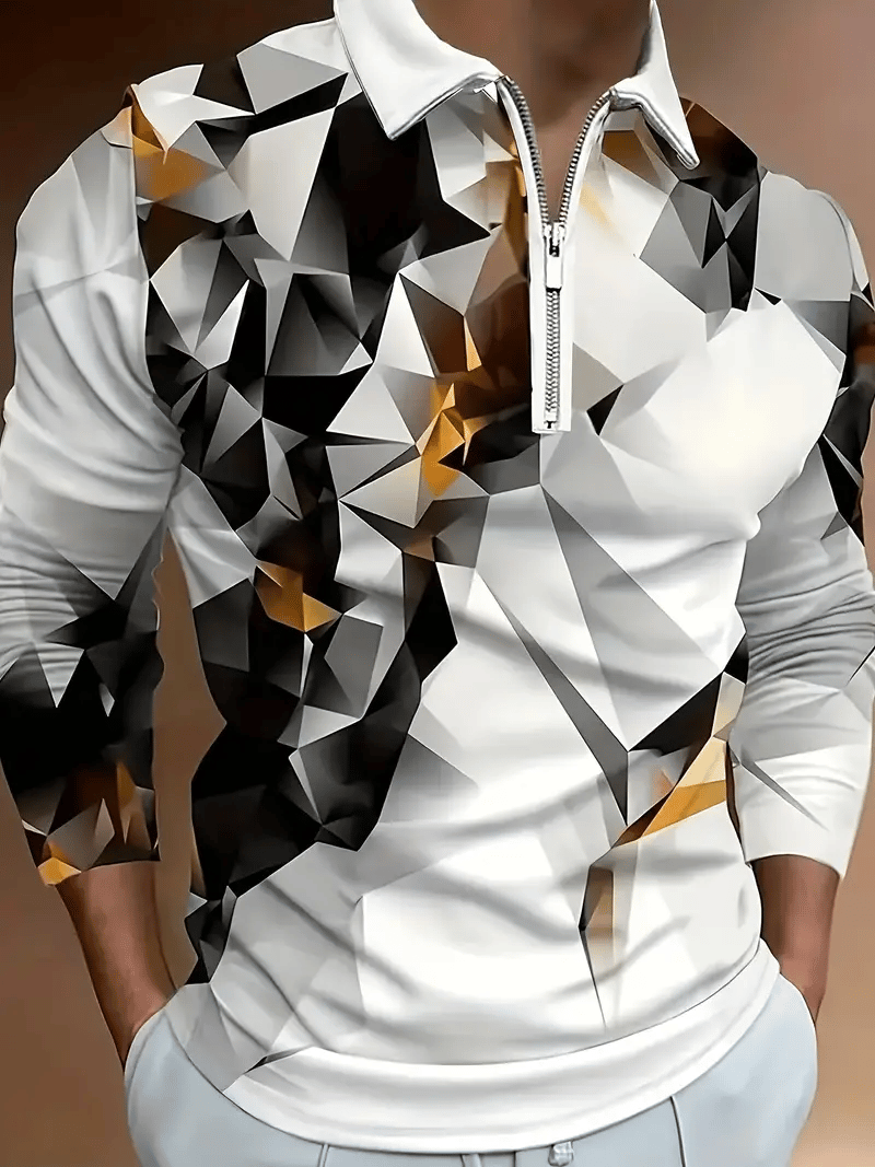 Men's Trendy Business Striped Zipper Polo Shirt