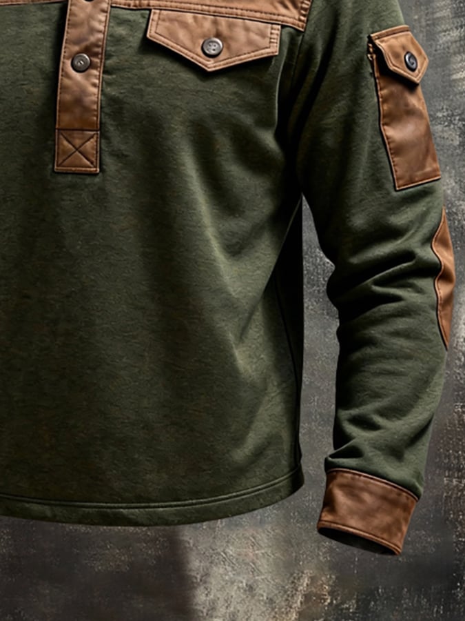 Men'S Vintage Style Color-Block Long-Sleeved Sweatshirt